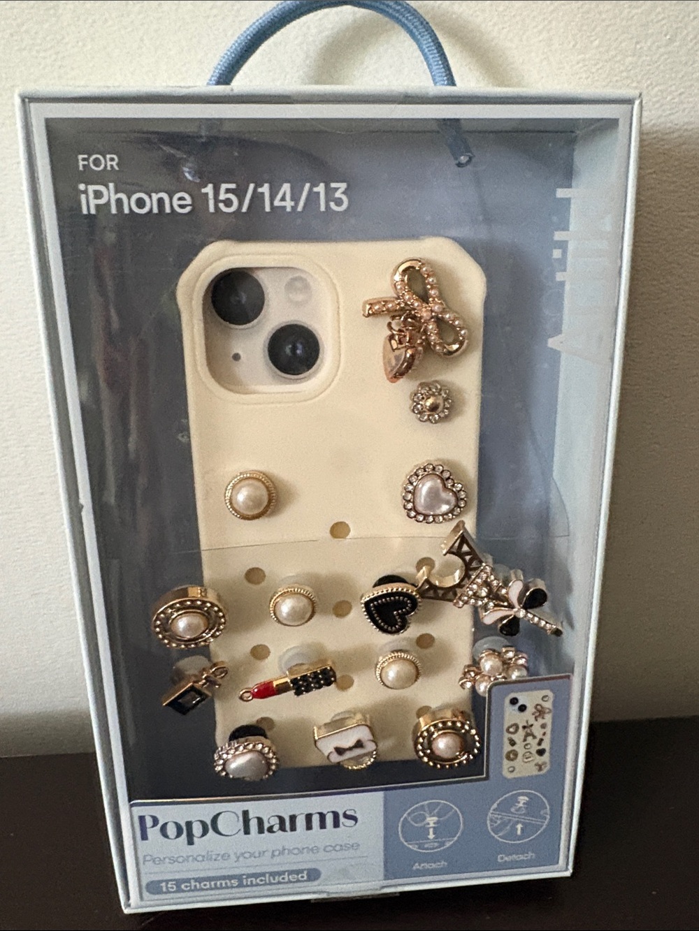 Artikl Cream Phone Case for iPhone 15/14/13 with Gold Accent Charms
